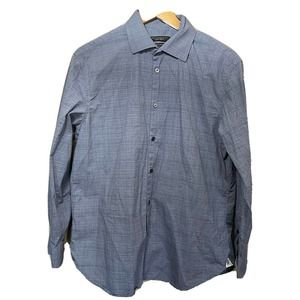 John Varvatos Shirt Men 16 32/33 Signature Tailored Regular Fit Blue Houndstooth